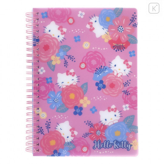 Sanrio A5 Twin Ring Notebook with File - Hello Kitty / Flower - 1