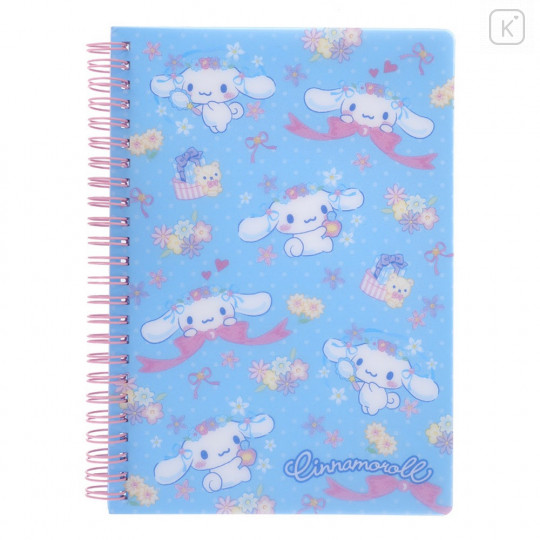 Sanrio A5 Twin Ring Notebook with File - Cinnamoroll / Flower - 1