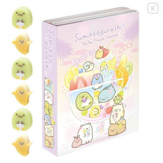 Japan San-X Memo & Mini Eraser Set - Sumikko Gurashi / Fruit Vacation A - 1
