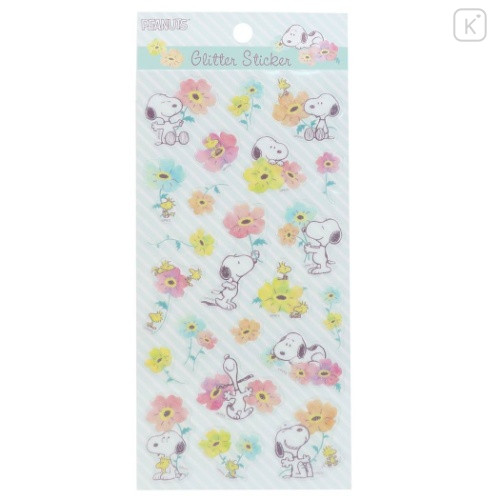 Japan Peanuts Glitter Sticker - Snoopy / Flower - 1