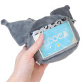 Japan Sanrio Plush Pass Case Pouch with Reel - Kuromi : Wink Leopard Grey - 2