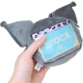 Japan Sanrio Plush Pass Case Pouch with Reel - Kuromi : Leopard Purple - 2