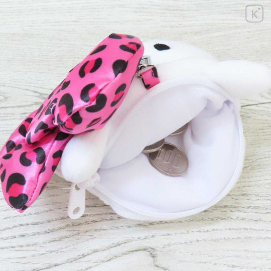 Japan Sanrio Plush Pass Case Pouch with Reel - Hello Kitty : Leopard Pink - 3