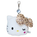 Japan Sanrio Plush Pass Case Pouch with Reel - Hello Kitty : Leopard Brown - 1