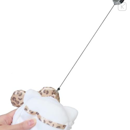 Japan Sanrio Plush Pass Case Pouch with Reel - Hello Kitty : Leopard Brown - 4