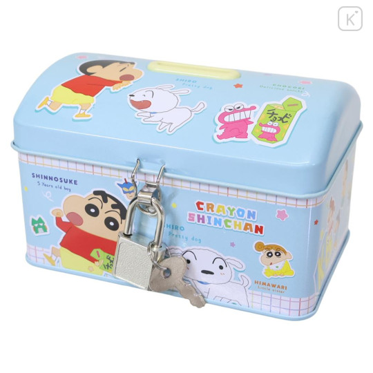 Japan Crayon Shin-chan Can Piggy Bank with Lock Case - Shinnosuke Nohara & Shiro : Blue - 1