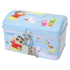 Japan Crayon Shin-chan Can Piggy Bank with Lock Case - Shinnosuke Nohara & Shiro : Blue