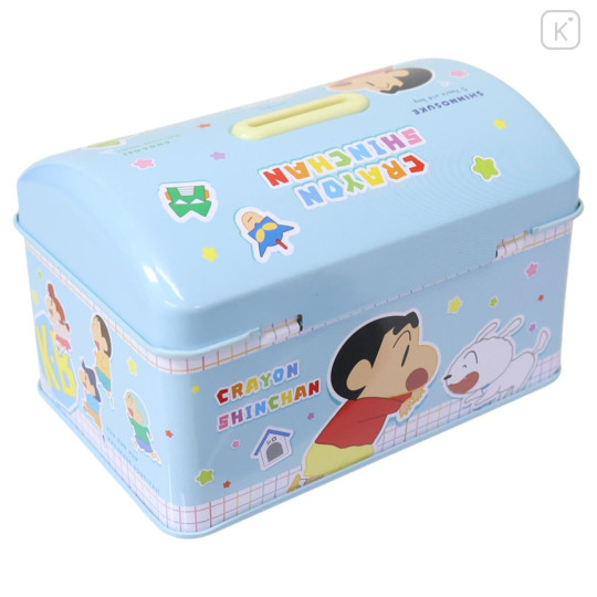 Japan Crayon Shin-chan Can Piggy Bank with Lock Case - Shinnosuke Nohara & Shiro : Blue - 2