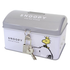 Japan Peanuts Can Piggy Bank with Lock Case - Snoopy & Woodstock : Grey