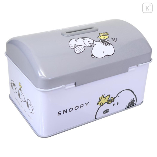 Japan Peanuts Can Piggy Bank with Lock Case - Snoopy & Woodstock : Grey - 2