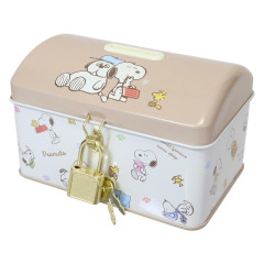 Japan Peanuts Can Piggy Bank with Lock Case - Olaf & Snoopy & Woodstock : Beige