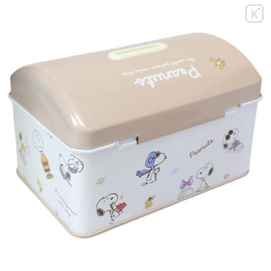 Japan Peanuts Can Piggy Bank with Lock Case - Olaf & Snoopy & Woodstock : Beige - 2