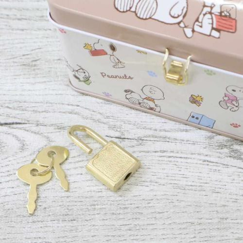 Japan Peanuts Can Piggy Bank with Lock Case - Olaf & Snoopy & Woodstock : Beige - 5