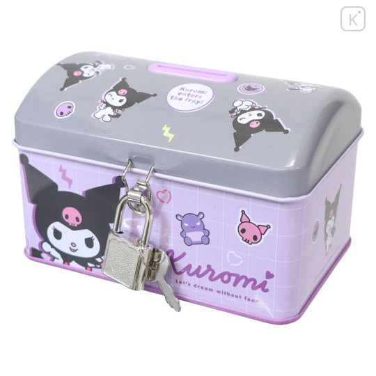 Japan Sanrio Can Piggy Bank with Lock Case - Kuromi : Baku Purple Grey - 1