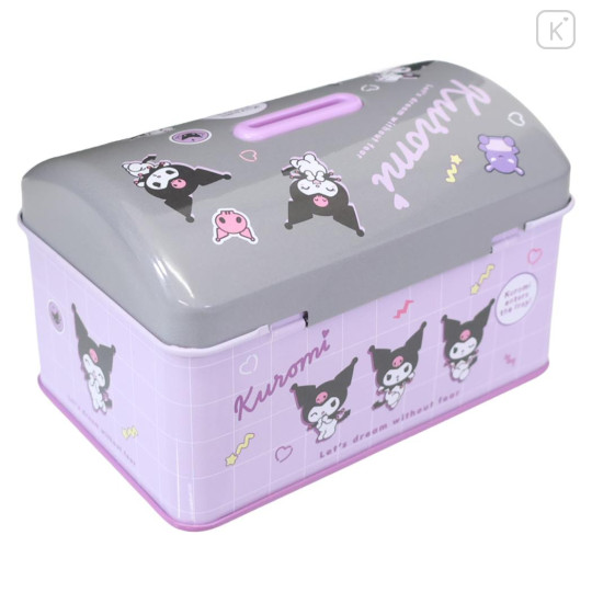 Japan Sanrio Can Piggy Bank with Lock Case - Kuromi : Baku Purple Grey - 2