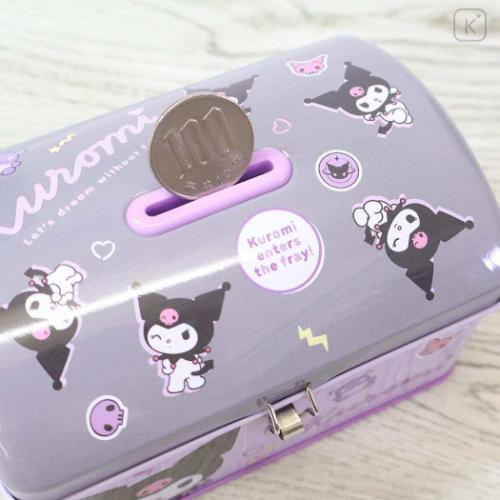 Japan Sanrio Can Piggy Bank with Lock Case - Kuromi : Baku Purple Grey - 4