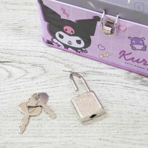 Japan Sanrio Can Piggy Bank with Lock Case - Kuromi : Baku Purple Grey - 5