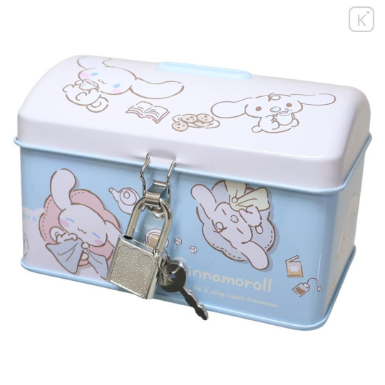 Japan Sanrio Can Piggy Bank with Lock Case - Cinnamoroll : Milk Blue - 1