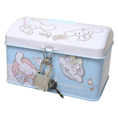 Japan Sanrio Can Piggy Bank with Lock Case - Cinnamoroll : Milk Blue