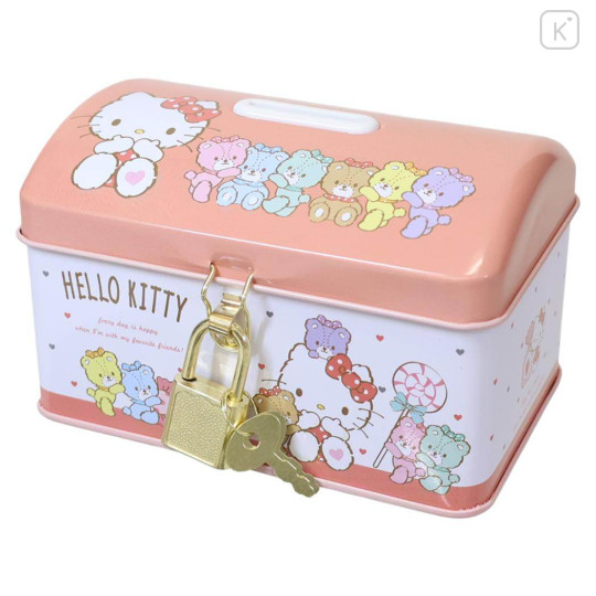 Japan Sanrio Can Piggy Bank with Lock Case - Hello Kitty & Tiny Chum - 1