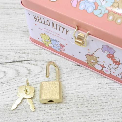 Japan Sanrio Can Piggy Bank with Lock Case - Hello Kitty & Tiny Chum - 5