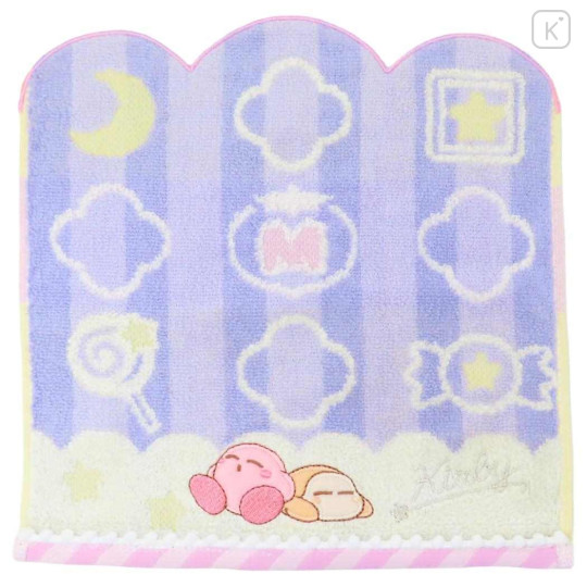 Japan Kirby Mini Towel Jacquard Handkerchief - Kirby & Waddle Dee : Good Night Purple Cloud - 1