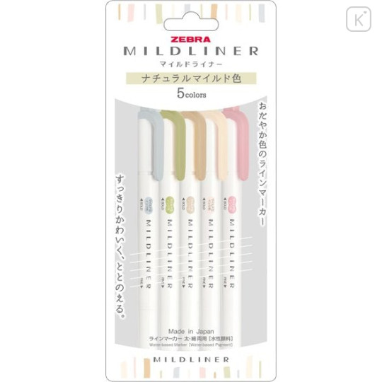 Japan Zebra Mildliner Double-sided Highlighter Set - 5 Natural Mild Colors - 1