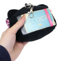 Japan Sanrio Plush Pass Case Pouch with Reel - Hello Kitty : Heart Eyes Leopard Pink Black - 2