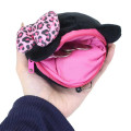 Japan Sanrio Plush Pass Case Pouch with Reel - Hello Kitty : Heart Eyes Leopard Pink Black - 3