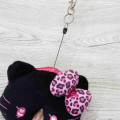 Japan Sanrio Plush Pass Case Pouch with Reel - Hello Kitty : Heart Eyes Leopard Pink Black - 4