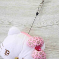 Japan Sanrio Plush Pass Case Pouch with Reel - Hello Kitty : Heart Eyes Leopard Pink - 4