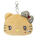 Japan Sanrio Plush Pass Case Pouch with Reel - Hello Kitty : Heart Eyes Leopard Tan - 1