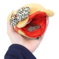 Japan Sanrio Plush Pass Case Pouch with Reel - Hello Kitty : Heart Eyes Leopard Tan - 3
