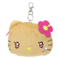 Japan Sanrio Plush Pass Case Pouch with Reel - Hello Kitty : Heart Eyes Tan Y2K - 1