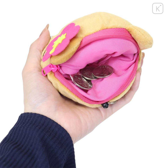 Japan Sanrio Plush Pass Case Pouch with Reel - Hello Kitty : Heart Eyes Tan Y2K - 3