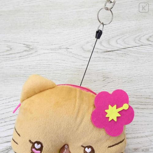 Japan Sanrio Plush Pass Case Pouch with Reel - Hello Kitty : Heart Eyes Tan Y2K - 4
