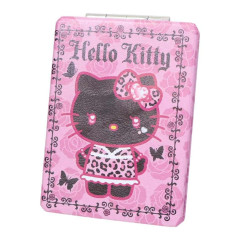 Japan Sanrio 2-sided Compact Mirror - Hello Kitty : Heart Eyes Leopard Pink Black