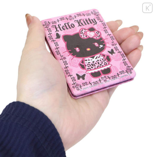 Japan Sanrio 2-sided Compact Mirror - Hello Kitty : Heart Eyes Leopard Pink Black - 2
