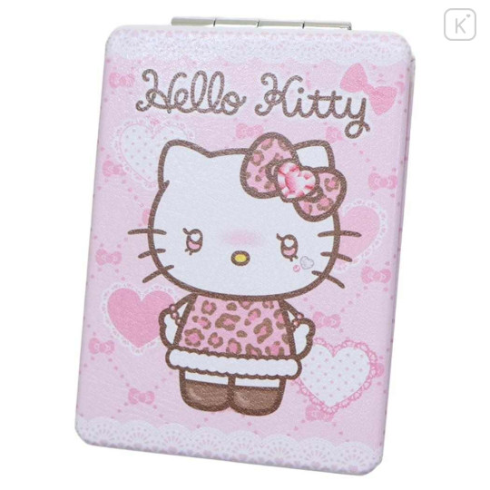 Japan Sanrio 2-sided Compact Mirror - Hello Kitty : Heart Eyes Leopard Pink - 1
