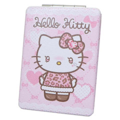 Japan Sanrio 2-sided Compact Mirror - Hello Kitty : Heart Eyes Leopard Pink