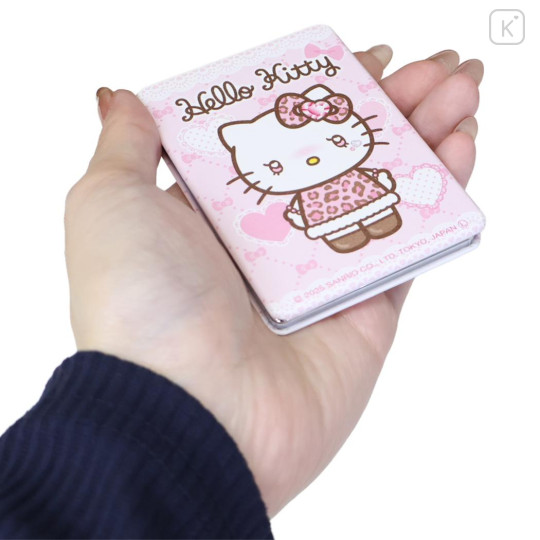 Japan Sanrio 2-sided Compact Mirror - Hello Kitty : Heart Eyes Leopard Pink - 2