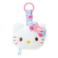 Japan Sanrio Plush Mascot with Carabiner Bag Charm - Hello Kitty : Sakura Face Light Blue Pink
