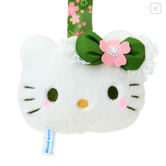 Japan Sanrio Plush Mascot with Carabiner Bag Charm - Hello Kitty : Sakura Face Matcha - 2