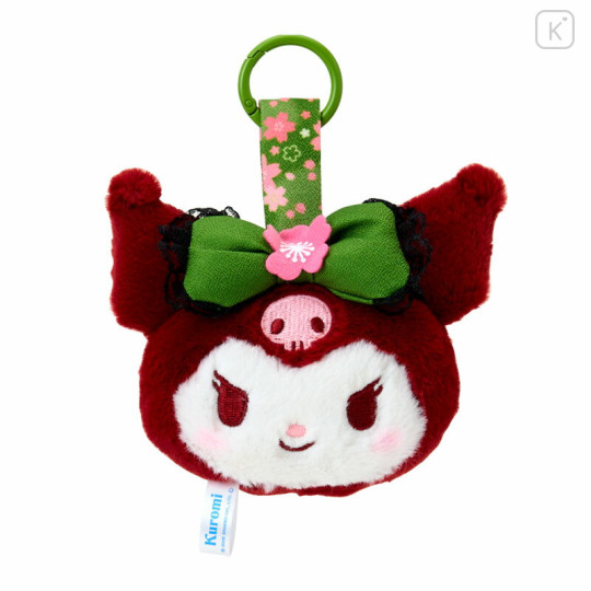 Japan Sanrio Plush Mascot with Carabiner Bag Charm - Kuromi : Sakura Face Matcha - 1