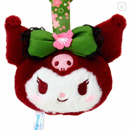 Japan Sanrio Plush Mascot with Carabiner Bag Charm - Kuromi : Sakura Face Matcha - 2