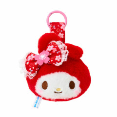 Japan Sanrio Plush Mascot with Carabiner Bag Charm - My Melody : Sakura Face Red