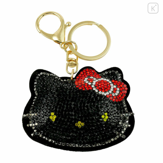 Japan Sanrio Rhinestone Mascot Keychain - Hello Kitty : Face Black - 1