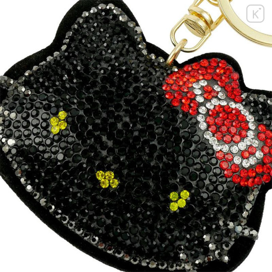 Japan Sanrio Rhinestone Mascot Keychain - Hello Kitty : Face Black - 4