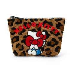 Japan Sanrio Sagara Embroidered Cosmetic Pouch - Hello Kitty : Leopard Brown