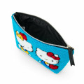 Japan Sanrio Sagara Embroidered Cosmetic Pouch - Hello Kitty & Hello Mimmy : Apple Blue - 3